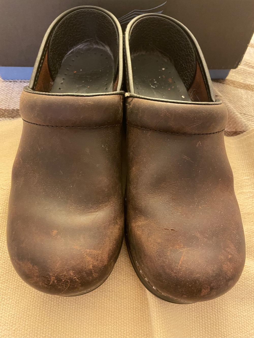 Womens Dansko Slip-On Clogs. Oiled antique brown